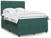 vidaXL Cama com molas/colchão 140x190 cm veludo verde-escuro