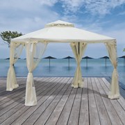 Pérgola de Jardim 3x3m Pérgola de Exterior com Duplo Teto de Ventilação 4 Cortinas Laterais 4 Orifícios de Drenagem e 4 Telas Mosquiteiras com Zíper p