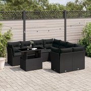vidaXL 9 pcs conjunto de sofás p/ jardim c/ almofadões vime PE preto