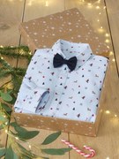 Conjunto de Natal, camisa estampada e laço-papillon, para menino azul-cambraia