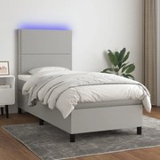 vidaXL Cama box spring c/ colchão e LED 90x190 cm tecido cinza-claro