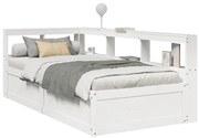 vidaXL Cama com estante sem colchão 90x200 cm pinho maciço branco