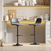 Conjunto 2 Bancos de Bar Reguláveis em Altura 84-104 cm com Encosto e Apoio para os Pés Estofadas em PU Giratórias em 360° Preto