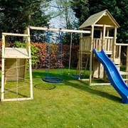 Parque Exterior infantil de madeira com escorrega PENTHOUSE Xl com baloiço duplo e Challenger