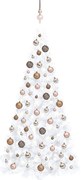 vidaXL Meia árvore Natal artificial pré-iluminada c/ bolas branco