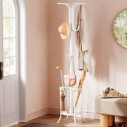 Cabide com suporte para guarda-chuvas e 12 ganchos branco pérola