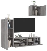 4 pcs móveis de parede p/ TV derivados de madeira cinza sonoma