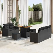vidaXL Conjunto de Sofá de Jardim de 8 Peças com Almofadas Preto Rattan Sintético e Acácia