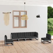 vidaXL 6 pcs conjunto lounge de jardim c/ almofadões pinho maciço
