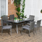 Conjunto de Refeição de Jardim em Vime Sintético Conjunto de 7 Peças Inclui 6 Cadeiras com Almofadas e Mesa de Metal Cinza