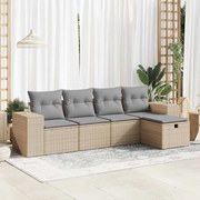 vidaXL 5 pcs conjunto de sofás p/ jardim com almofadões vime PE bege