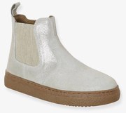 Botas em pele, com fecho e elástico, para menina dourado