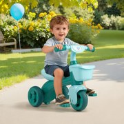 Triciclo para crianças com direção limitada, assento ergonómico, cestos dianteiro e traseiro e campainha para 3-5 anos, verde