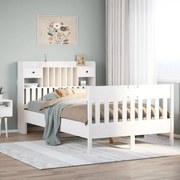 vidaXL Cama sem colchão 135x190 cm madeira de pinho maciça branco
