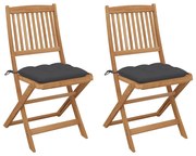 vidaXL Cadeiras de jardim dobráveis c/ almofadões 2 pcs acácia maciça