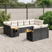 vidaXL 9 pcs conjunto de sofás p/ jardim c/ almofadões vime PE preto