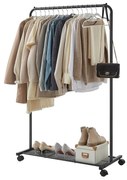 Suporte para roupa com rodas e prateleira de armazenamento | SONGMICS | 90.5 x 40.5 x 158 cm | preto | HSR25BK.