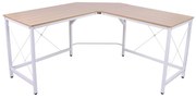 HOMCOM Secretária em Forma de L Secretária para Escritório com Estrutura de Metal Secretária de Canto 150x150x76 cm Branco e Madeira