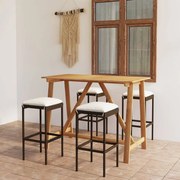 vidaXL 5 pcs conjunto de bar para jardim com almofadões castanho
