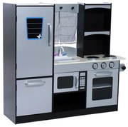 HOMCOM Cozinha de Brinquedo Infantil Cozinha de Madeira para Crianças com Acessórios Cozinha para Crianças com Forno Micro-Ondas Lavatório 105x31,5x95 cm Cinza e Preto