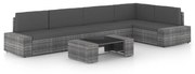 6 pcs conjunto lounge de jardim c/ almofadões vime PE cinzento