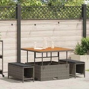 vidaXL Conjunto de jantar de jardim de 3 peças com almofadas cinzas em rattan e acácia.