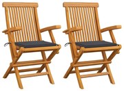 vidaXL Cadeiras de jardim c/ almofadões antracite 2 pcs teca maciça