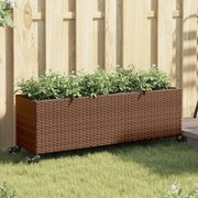 vidaXL Canteiro jardim c/ rodas e 3 vasos 107x32x38cm vime PE castanho