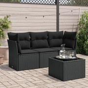 vidaXL 4 pcs conjunto de sofás para jardim c/ almofadões vime PE preto