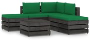 6 pcs conj. lounge jardim + almofadões madeira impreg. cinzento