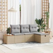 vidaXL Conjunto de Sofá de Jardim 4 Peças com Almofadas Beijinho em Rattan Sintético