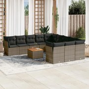 vidaXL 12 pcs conjunto de sofás jardim c/ almofadões vime PE cinzento