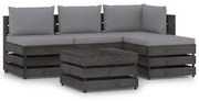 5 pcs conj. lounge jardim + almofadões madeira impreg. cinzento