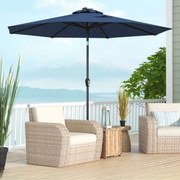 Guarda-sol solar de Jardim 3M dobrável com 24 luzes LED, guarda-sol basculante com pega 8 nervuras para jardim, pátio e varanda Azul Marinho