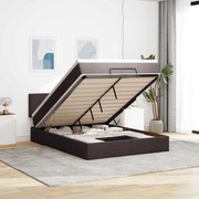 vidaXL Cama otomana com colchão &amp; LEDs 140x190 cm castanho escuro