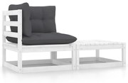 2 pcs conj. lounge de jardim c/ almofadões pinho maciço branco