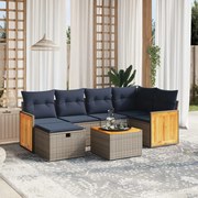vidaXL 7 pcs conjunto sofás p/ jardim c/ almofadões vime PE cinzento