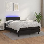 Cama box spring c/ colchão/LED 120x200cm couro artificial preto