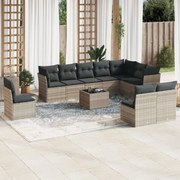 vidaXL 11 pcs conjunto sofás de jardim c/ almofadões vime PE cinzento