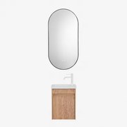 Conjunto De Móvel De Casa De Banho Suspenso Em Madeira Com Lavatório Integrado Narek Castanho Fresno & Ovale Led E Antifog Preto 50x100 Cm - Sklum
