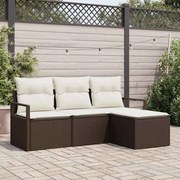 vidaXL Conjunto de Sofá para Jardim 4 Peças com Almofadas Marrom em Rattan Sintético