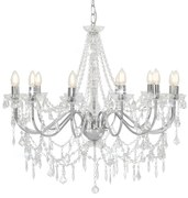 vidaXL Lustre com contas lâmpadas 12 x E14 prateado