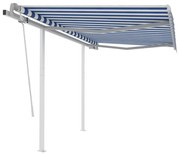 Toldo retrátil manual com postes 3x2,5 m azul e branco