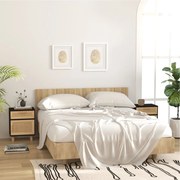 vidaXL Mesas de cabeceira 2 pcs pinho maciço e vime natural preto