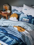 Conjunto capa de edredon + fronha de almofada para criança, Sur les Rails verde medio liso com motivo