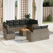 vidaXL 9 pcs conjunto sofás p/ jardim com almofadões vime PE cinzento