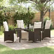 vidaXL Conjunto de Jantar para Jardim de 5 Peças Castanho com Almofadas de Poli-rattan