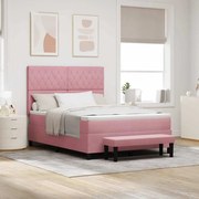 vidaXL Cama Box com Colchão &amp; Banco Rosa 140x190 cm Veludo