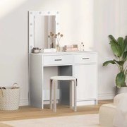 Conjunto de Mesa de Maquiagem de 2 Peças com LED em Madeira Branca