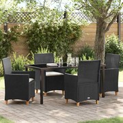 vidaXL Conjunto de Jantar de Jardim com 5 Peças e Almofadas em Poli Rattan Preto